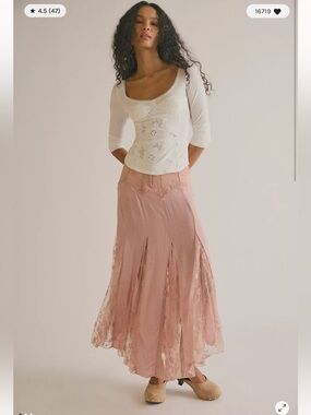 Free People Nice To Meet You Lace Godet Corset Festival Maxi Slip Skirt L
